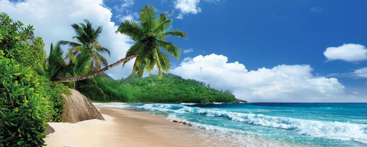 Glasbild Strand – Urlaub auf den Seychellen