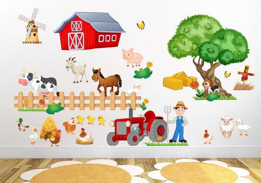 Wandtattoo Kinderzimmer Bauernhof der niedlichen Tiere