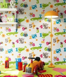 Kindertapete Tiere mit Zahlen Kinderzimmer Wohnansicht Details